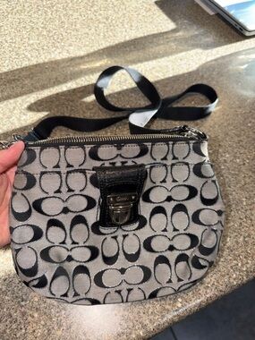 Coach Black and Gray Signature Jacquard Crossbody Bag